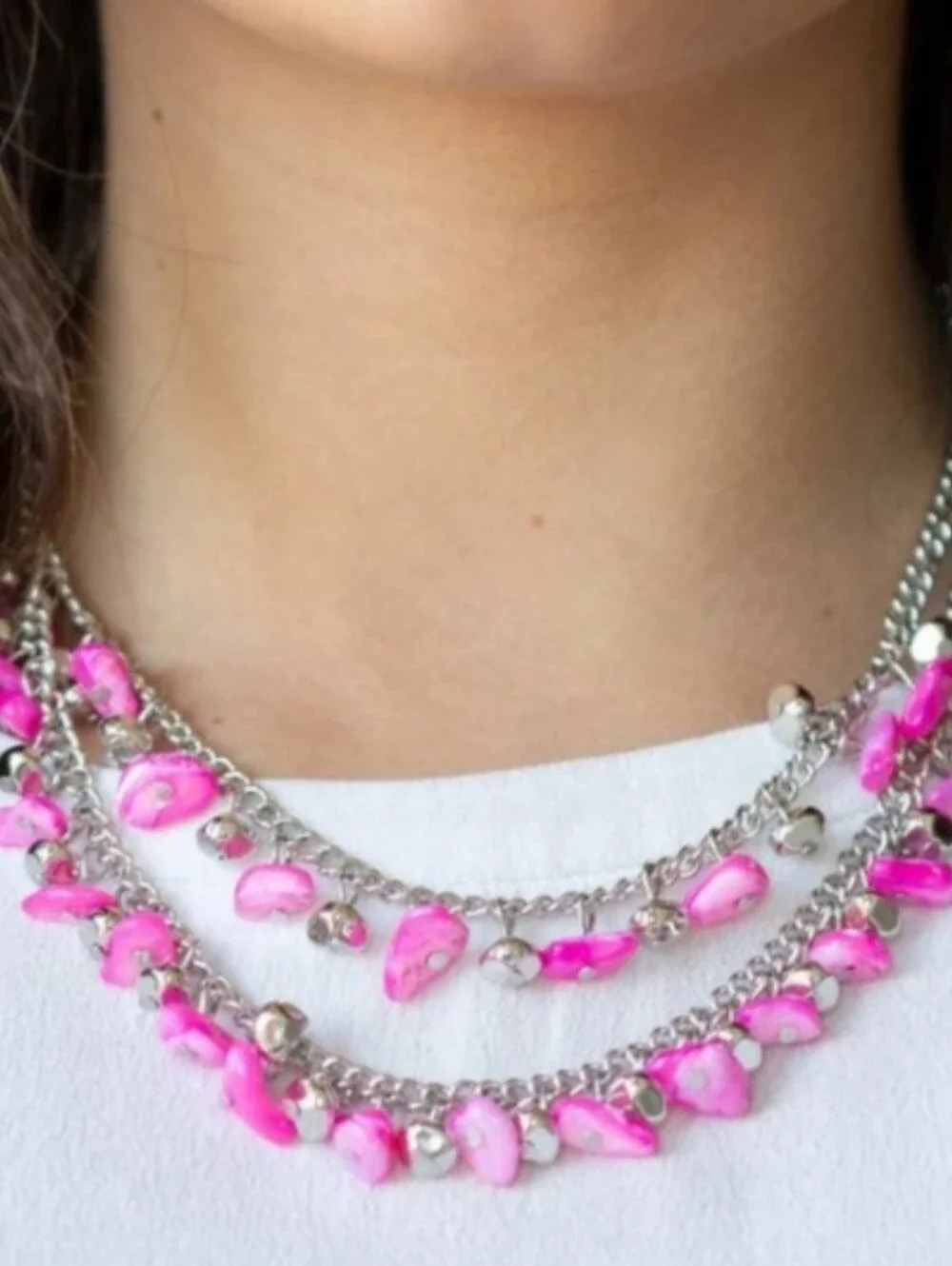 Paparazzi Hot Pink Pebblel Multi-Chain Necklace Set